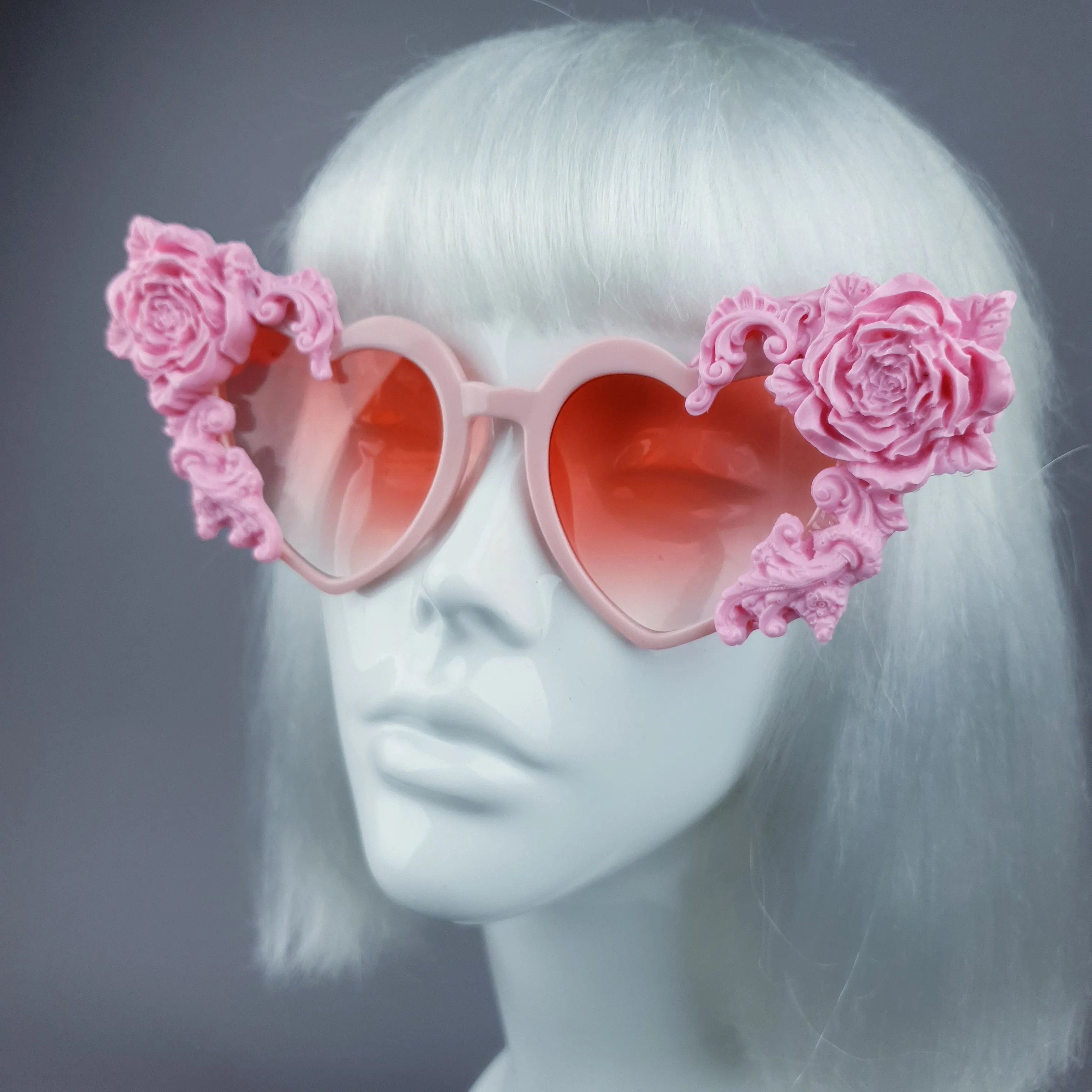 "Lisha" Pink Rose & Filigree Heart Shaped Sunglasses