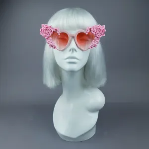 "Lisha" Pink Rose & Filigree Heart Shaped Sunglasses