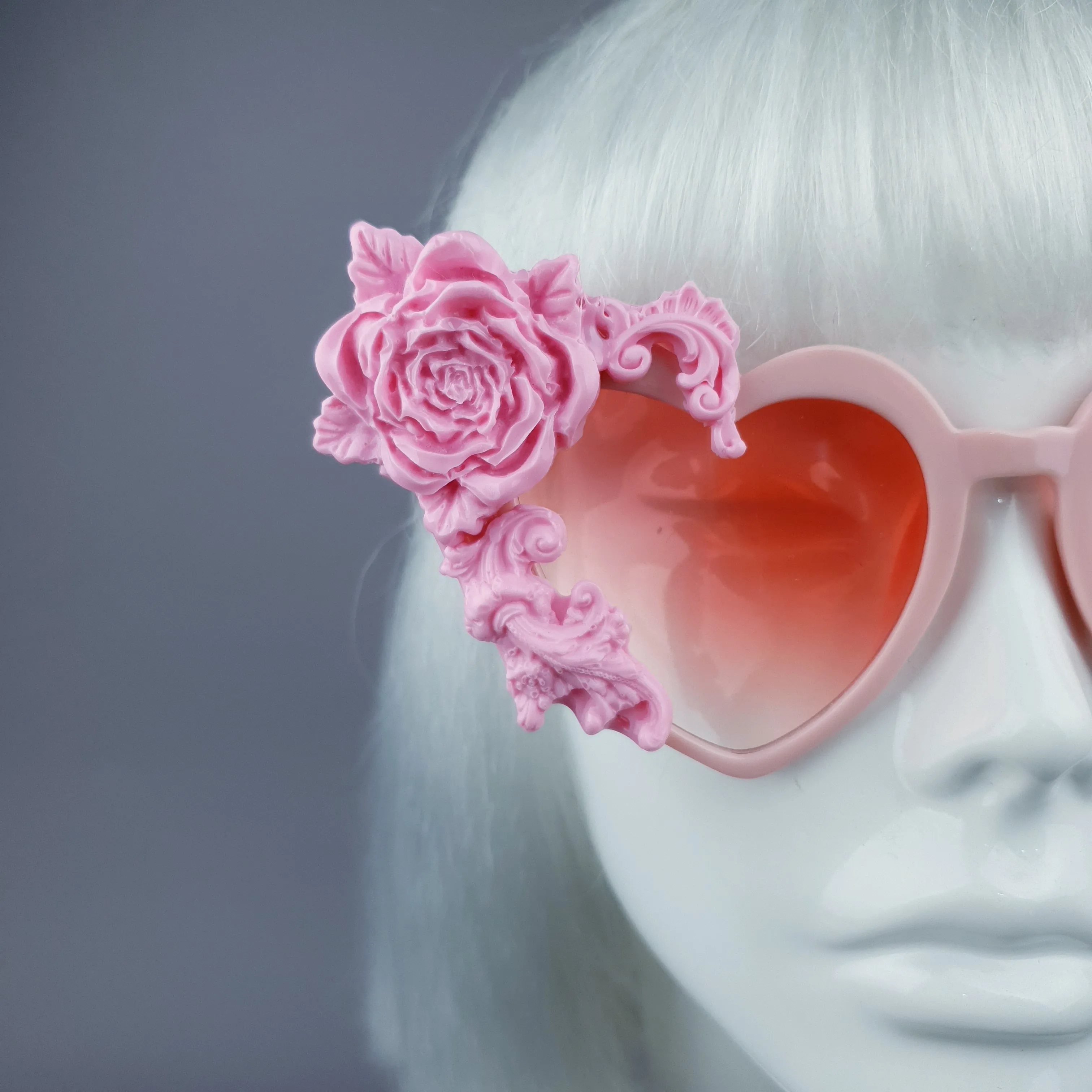"Lisha" Pink Rose & Filigree Heart Shaped Sunglasses