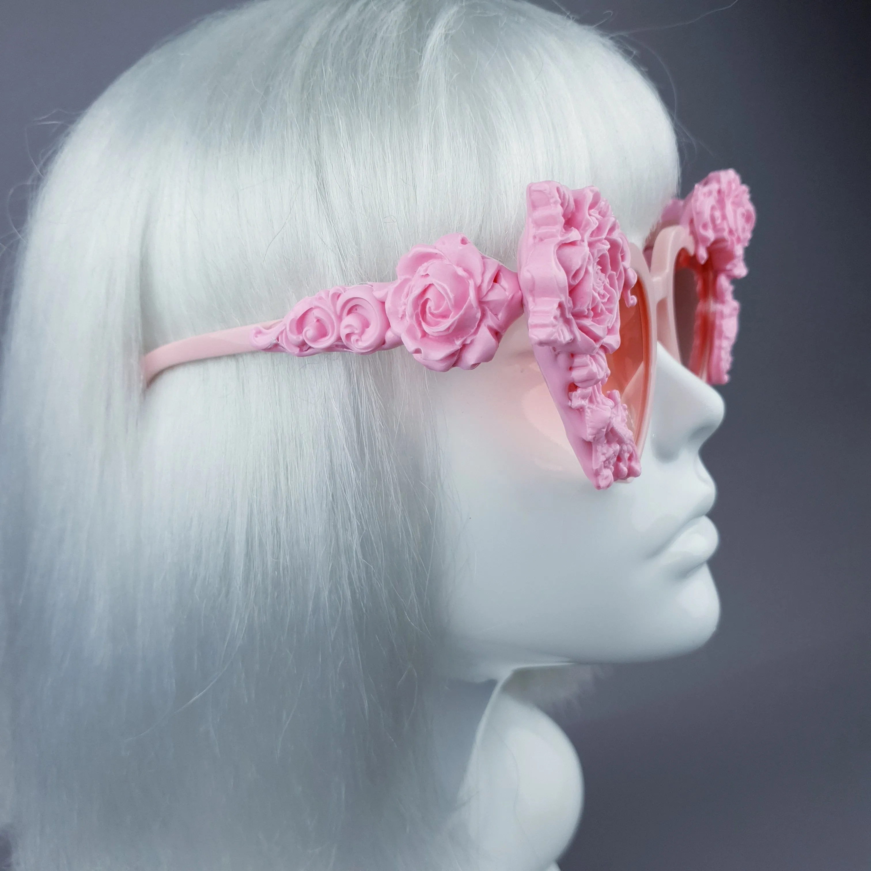 "Lisha" Pink Rose & Filigree Heart Shaped Sunglasses