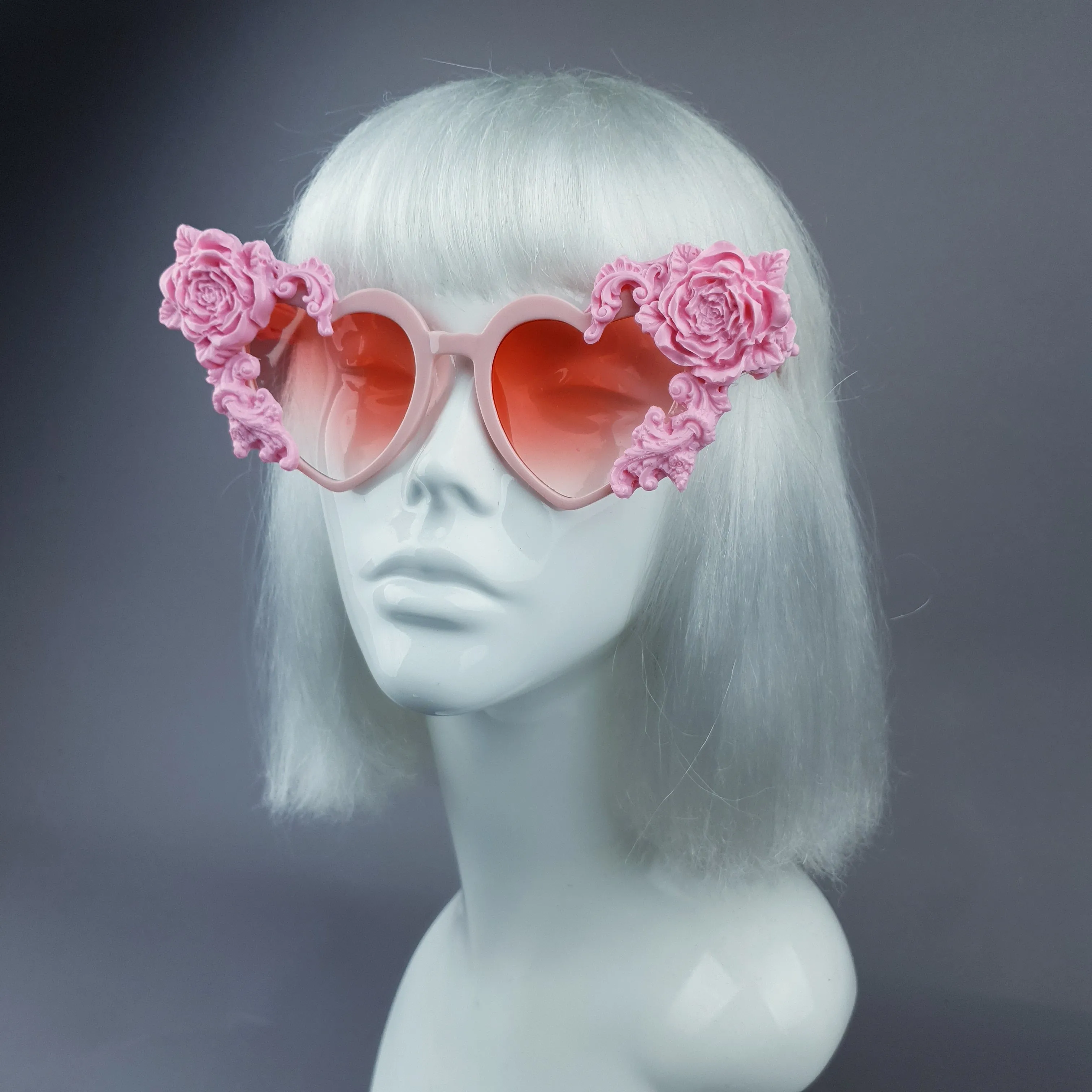 "Lisha" Pink Rose & Filigree Heart Shaped Sunglasses