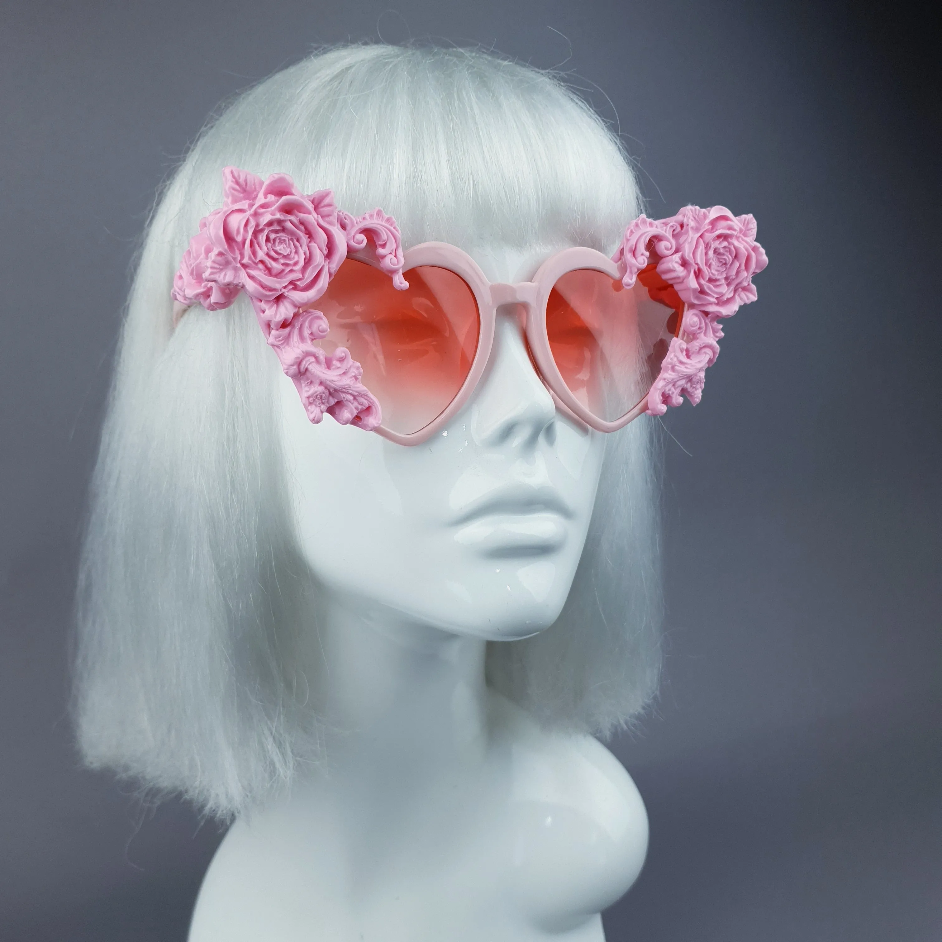 "Lisha" Pink Rose & Filigree Heart Shaped Sunglasses