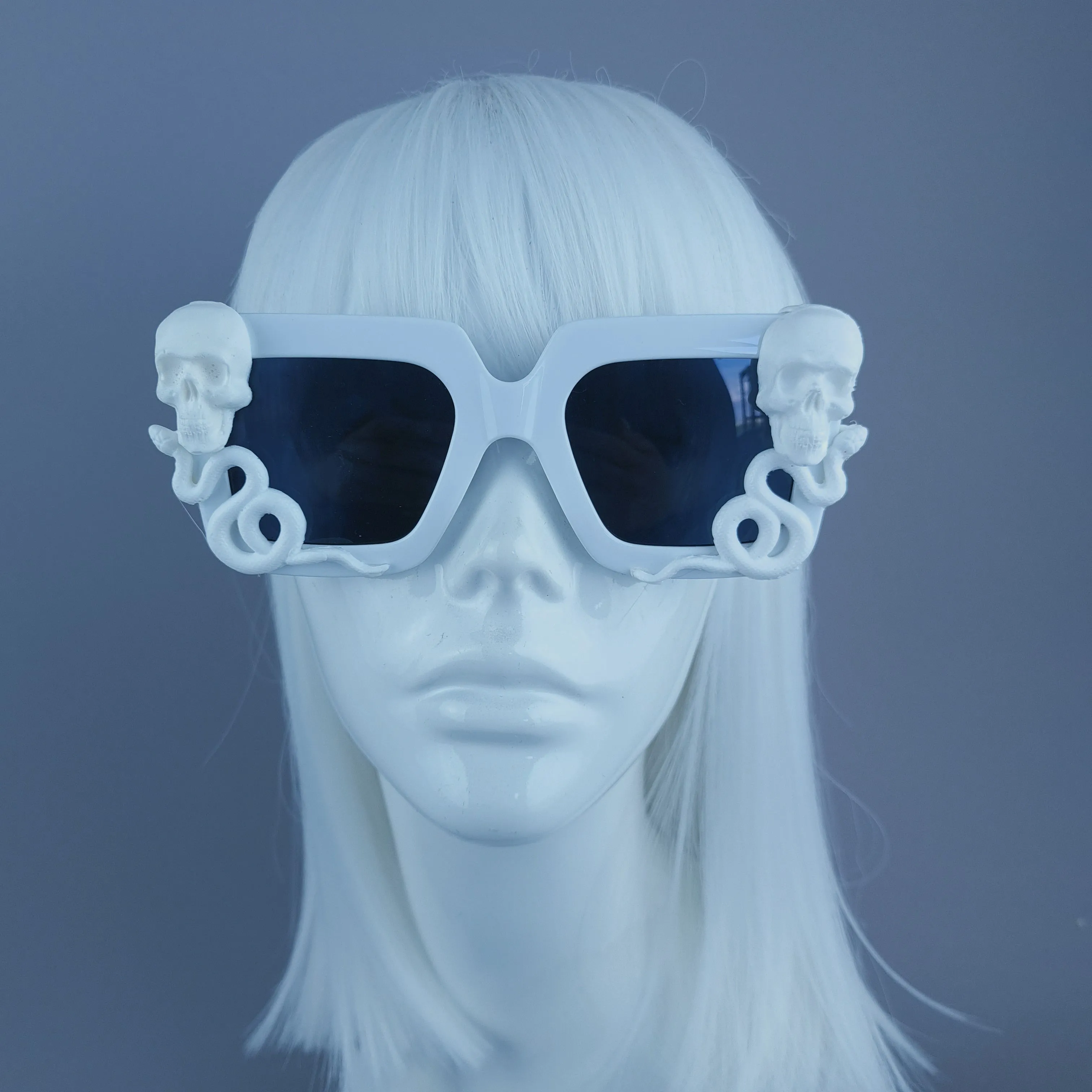 "Lycidas" White Skull Snake Unisex Square Sunglasses