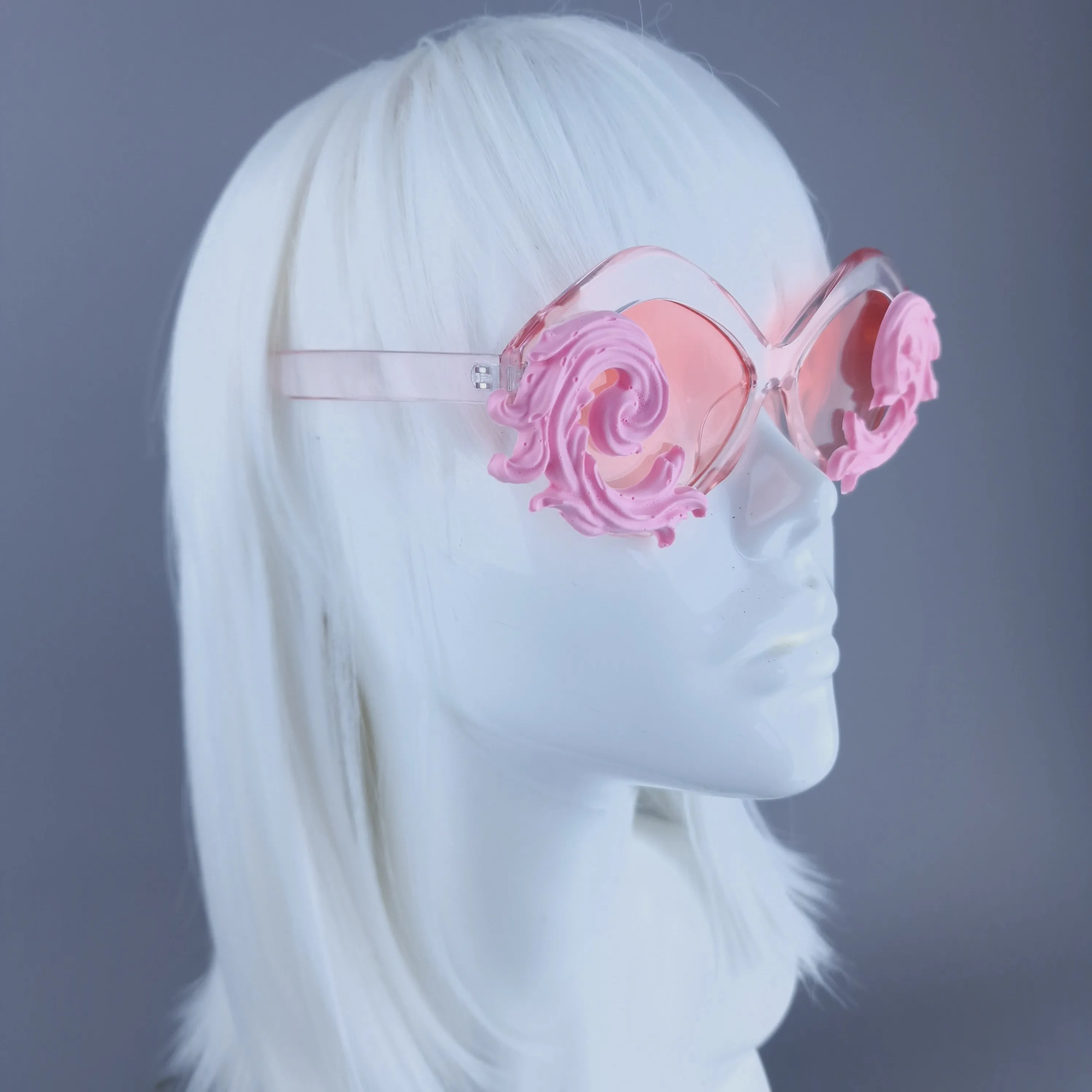 "Rue" Cat Eye Filigree Sunglasses - Pink with Pink Lenses