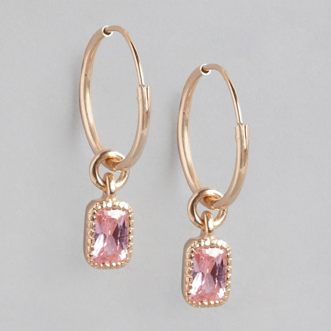 Radiant Rose Gold-Plated CZ 925 Sterling Silver Hoop Earrings