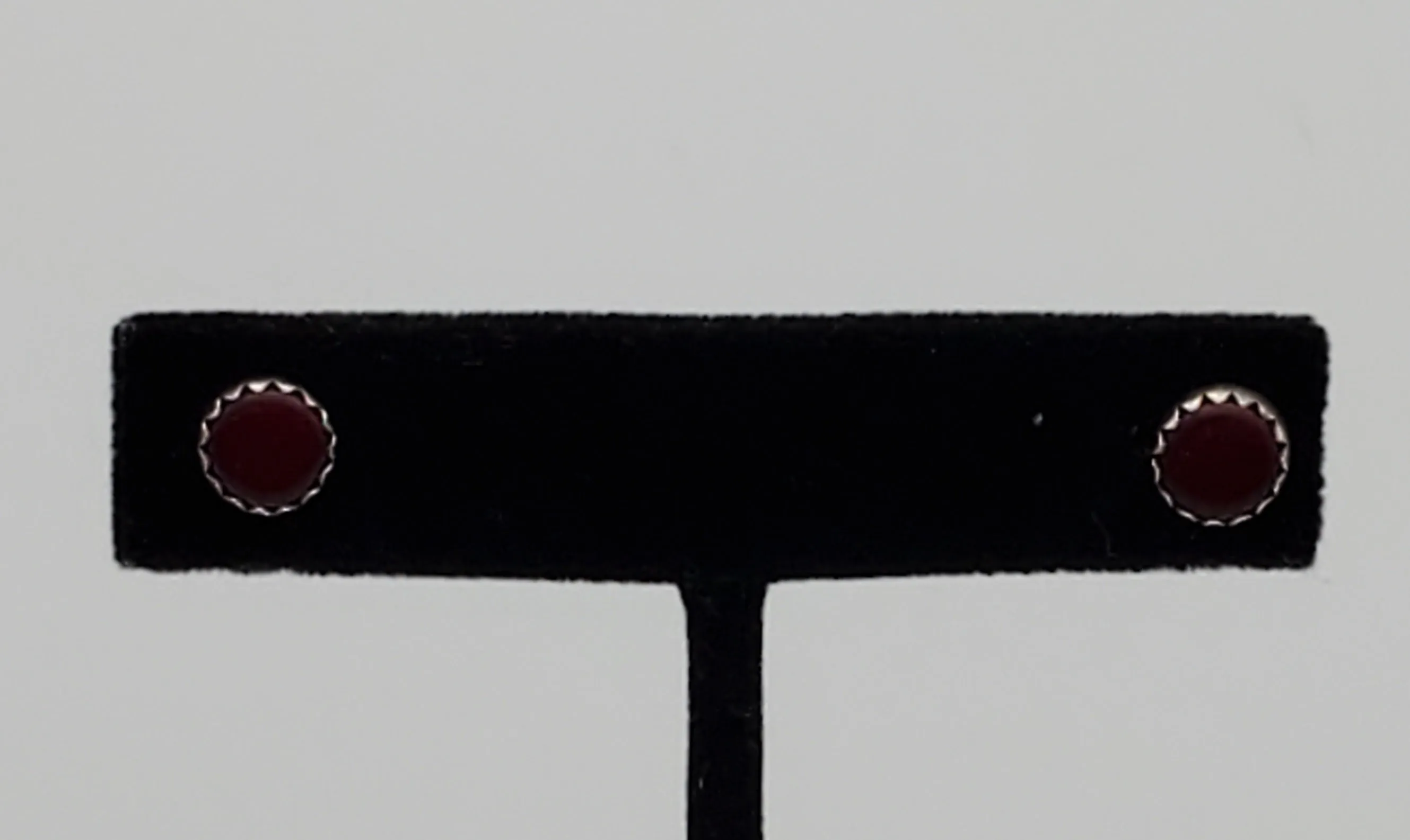 Red Garnet Silver Tone Stud Earrings