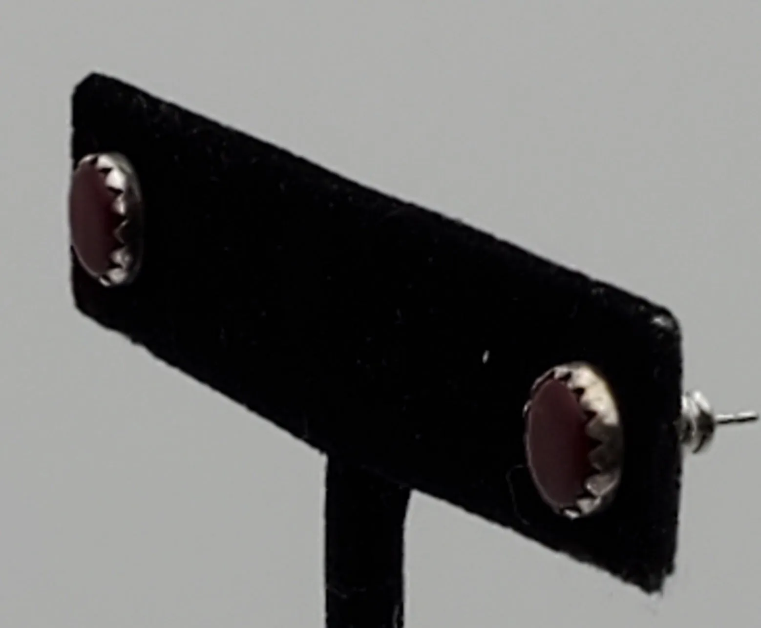 Red Garnet Silver Tone Stud Earrings