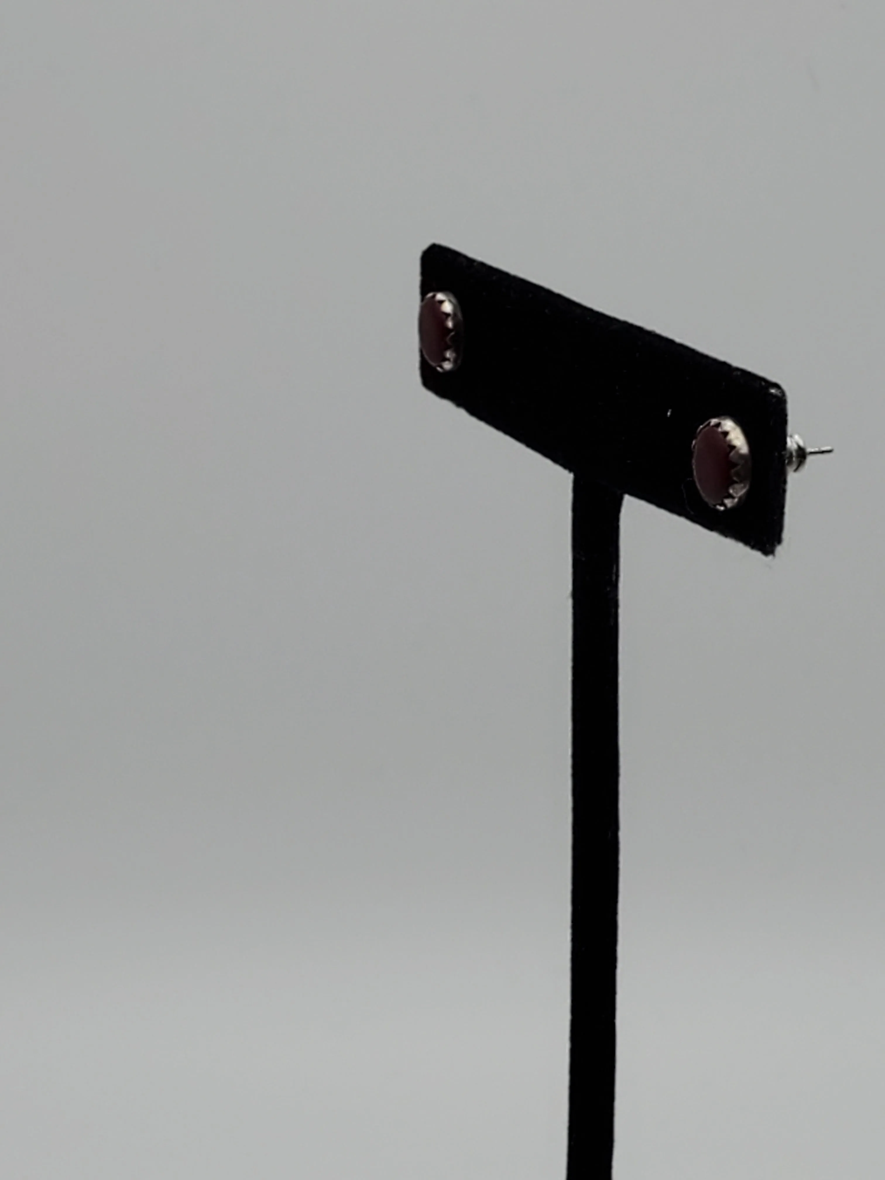 Red Garnet Silver Tone Stud Earrings