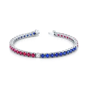 Red White and Blue - Ruby, Sapphire and Diamond Platinum Tennis Bracelet