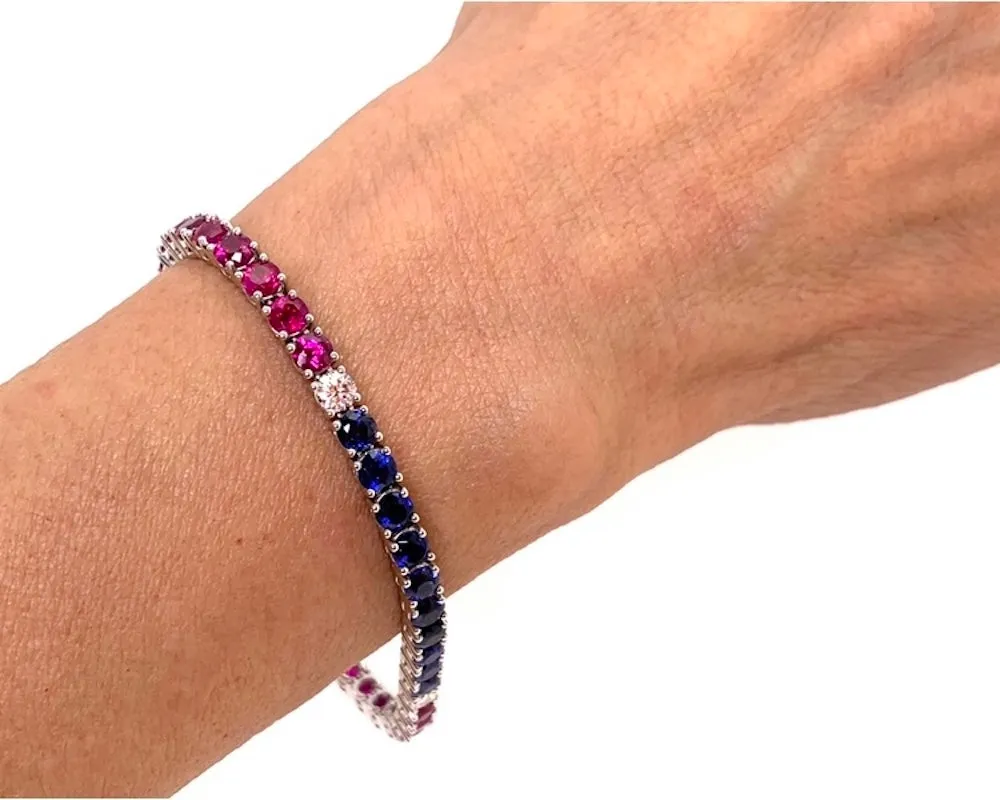 Red White and Blue - Ruby, Sapphire and Diamond Platinum Tennis Bracelet