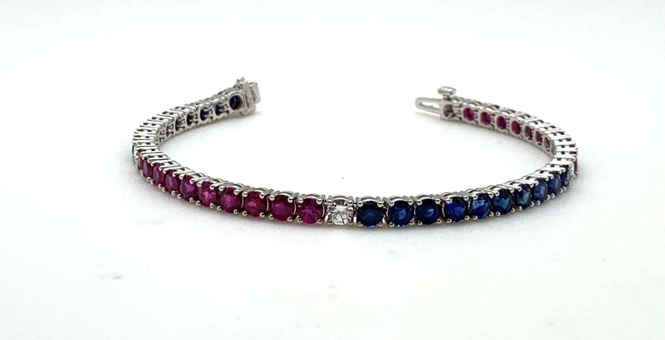 Red White and Blue - Ruby, Sapphire and Diamond Platinum Tennis Bracelet