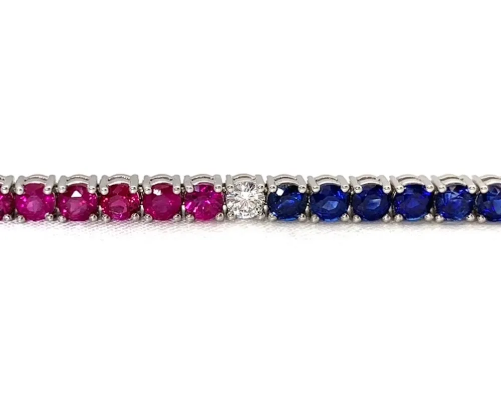 Red White and Blue - Ruby, Sapphire and Diamond Platinum Tennis Bracelet