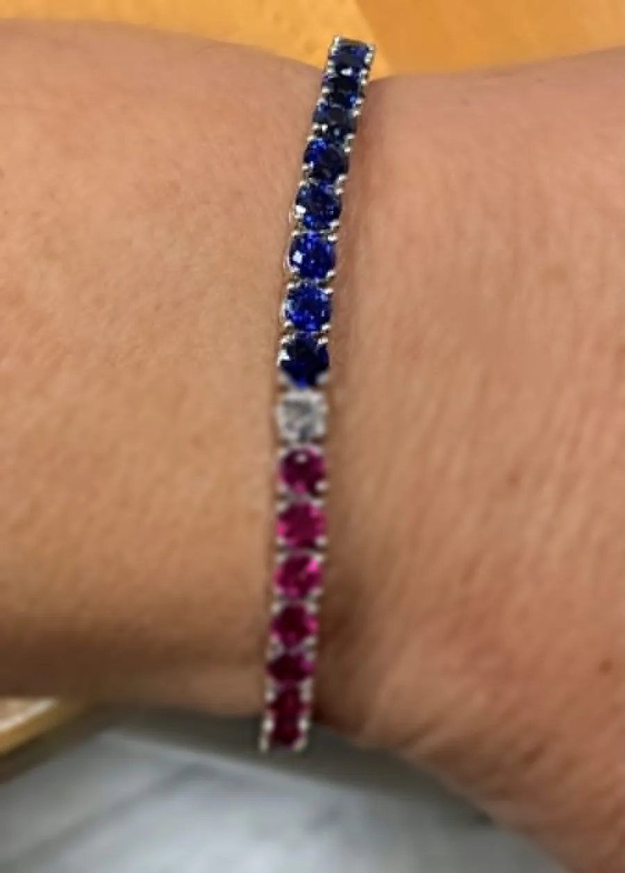 Red White and Blue - Ruby, Sapphire and Diamond Platinum Tennis Bracelet