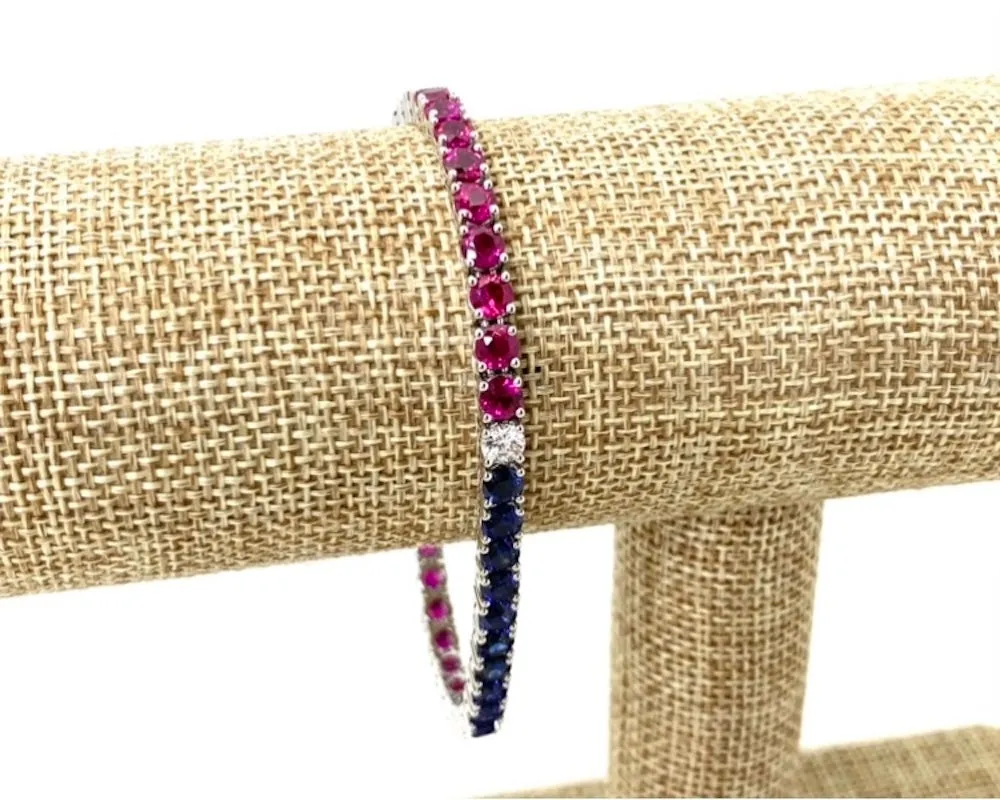 Red White and Blue - Ruby, Sapphire and Diamond Platinum Tennis Bracelet