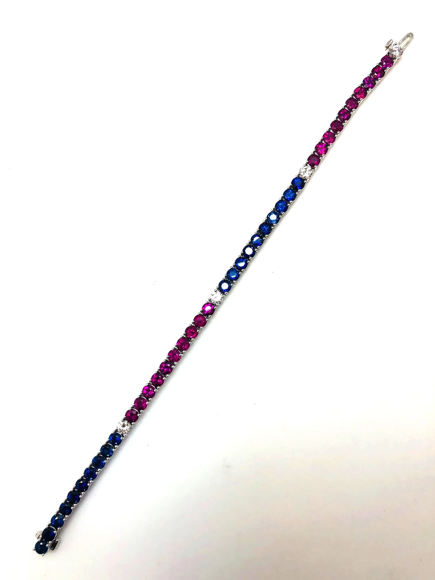 Red White and Blue - Ruby, Sapphire and Diamond Platinum Tennis Bracelet