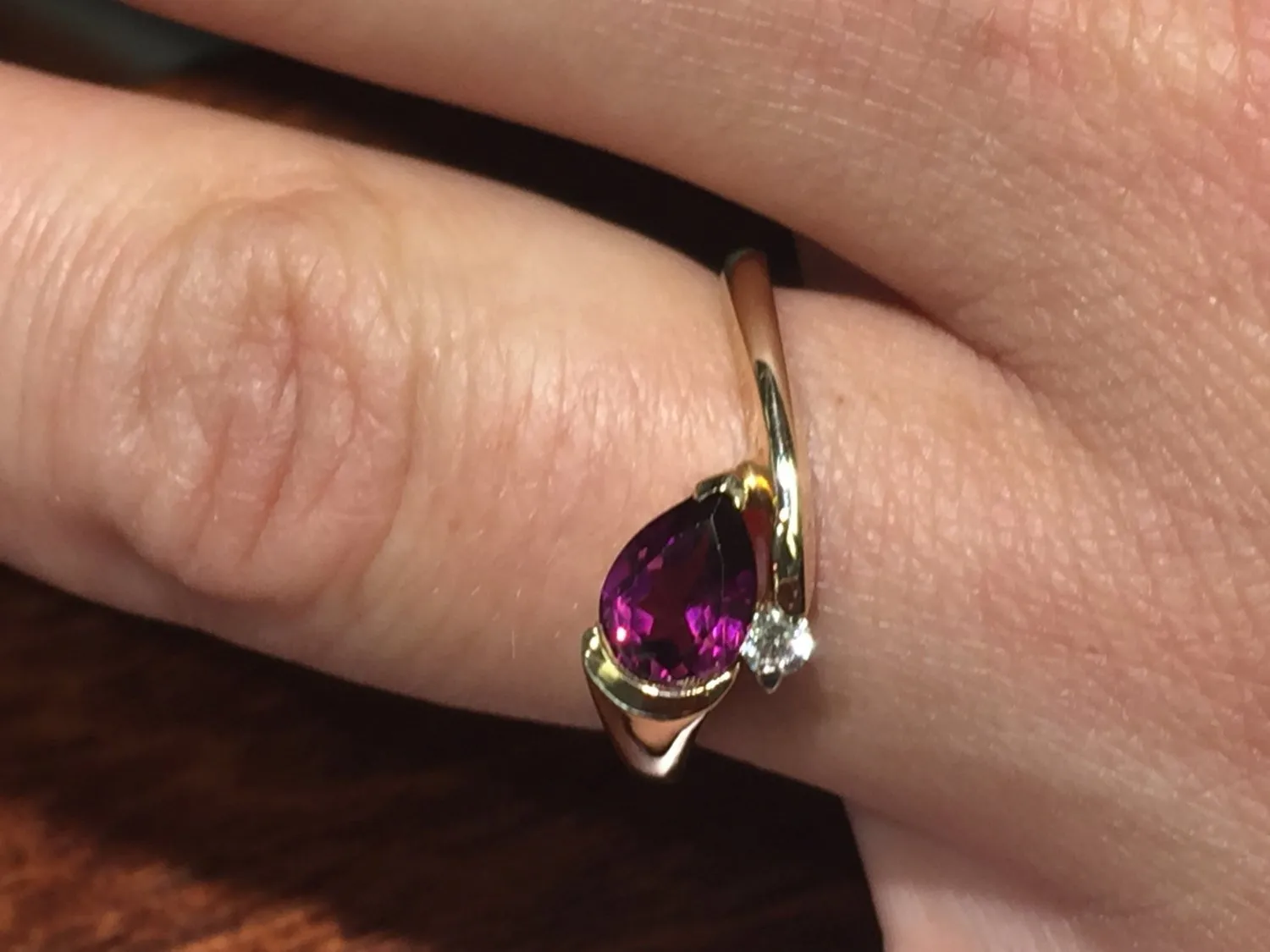 Rhodolite Garnet And Diamond 14 K Yellow Gold Ring
