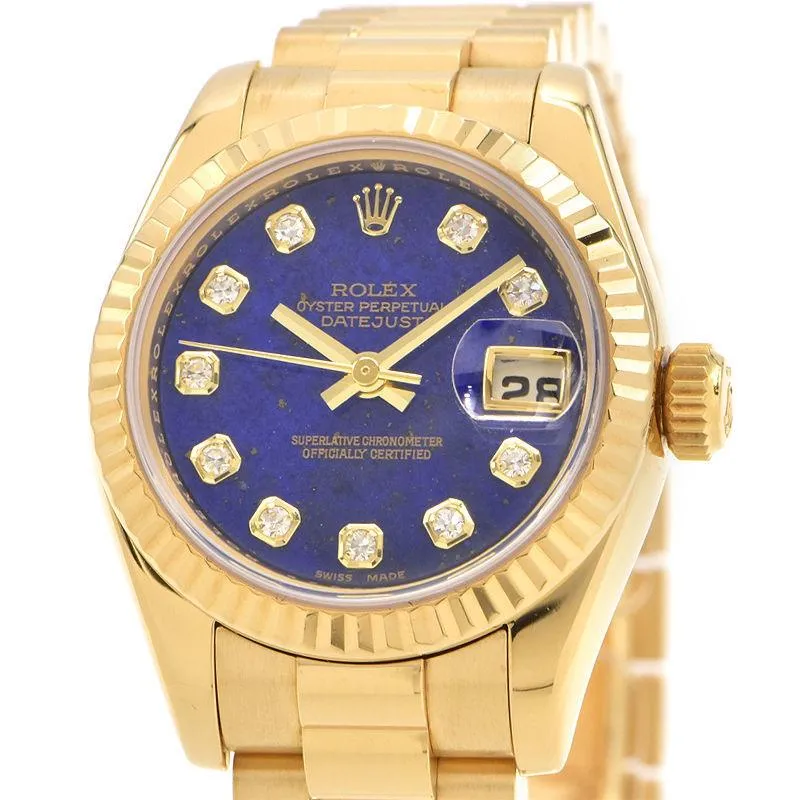 Rolex Ladies Datejust 179178G Z No. K18YG OH/Polished Lapis Lazuli Dial Diamond Automatic Watch Used Free Shipping