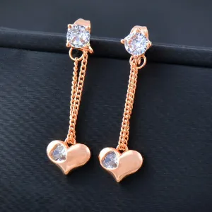 Romantic Zircon Adorned Long Tassel Heart Charm Earrings
