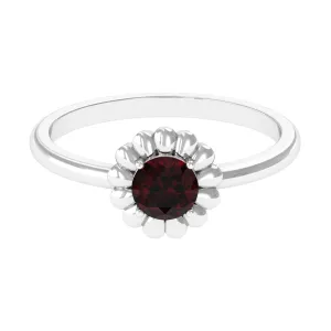 Round Cut Solitaire Garnet Flower Ring