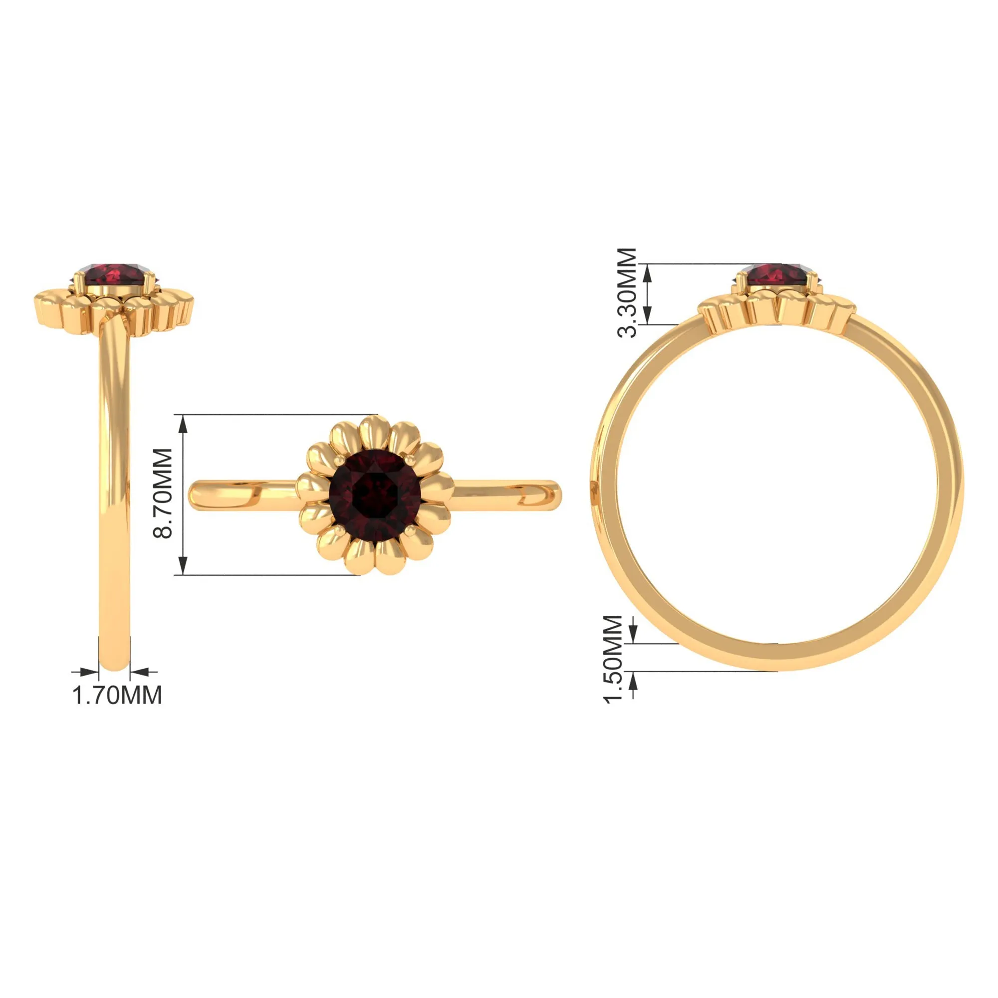 Round Cut Solitaire Garnet Flower Ring