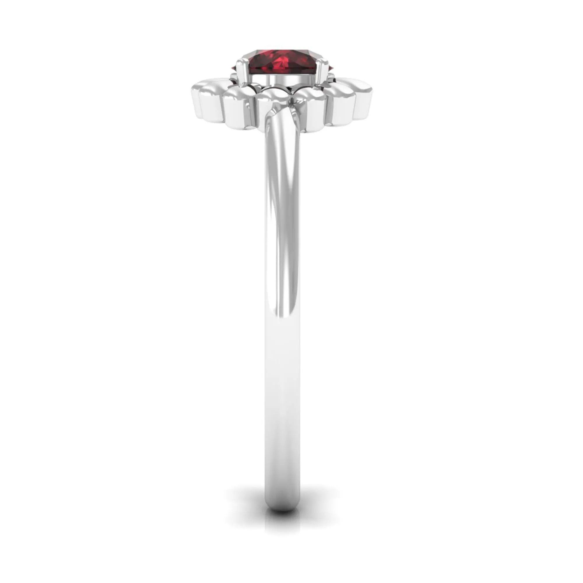 Round Cut Solitaire Garnet Flower Ring