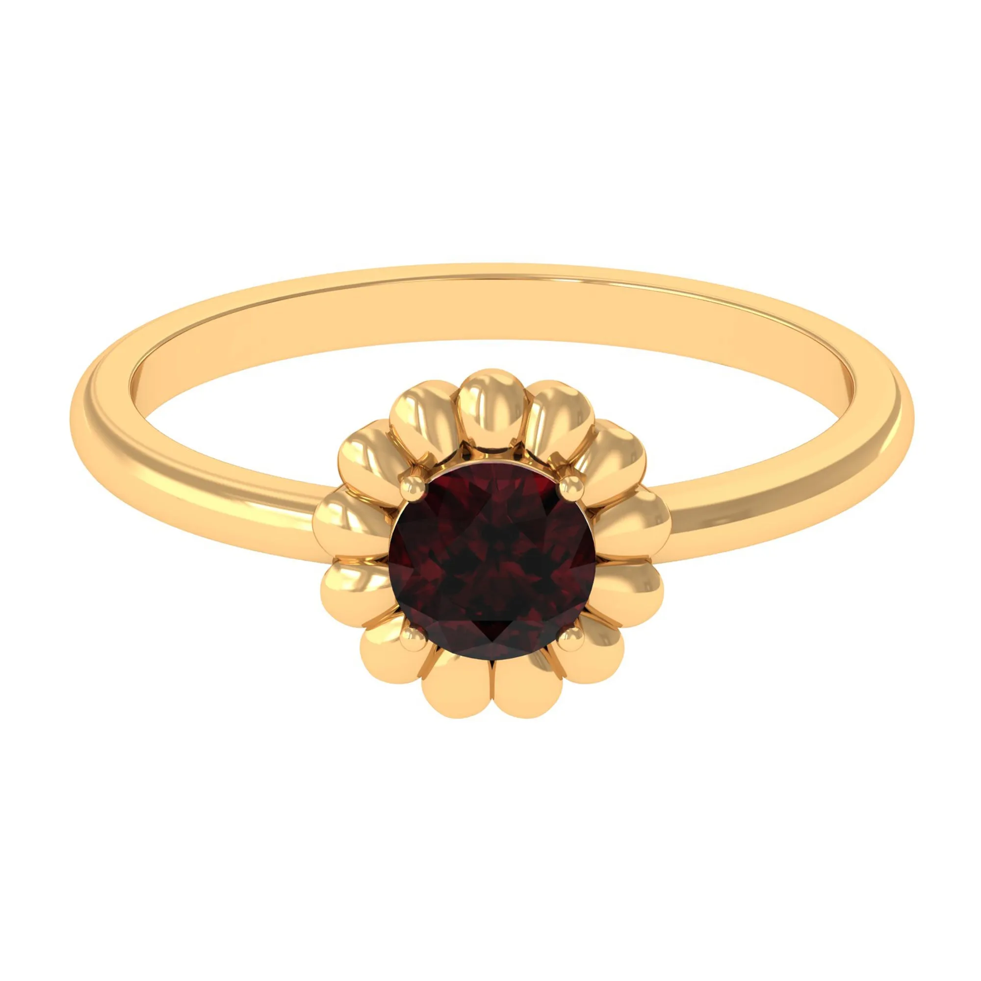 Round Cut Solitaire Garnet Flower Ring