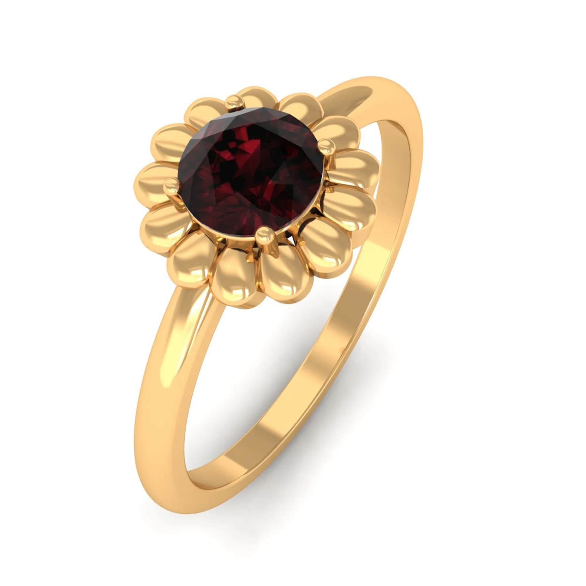 Round Cut Solitaire Garnet Flower Ring