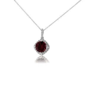 Round Garnet & Diamond Halo Drop Pendant