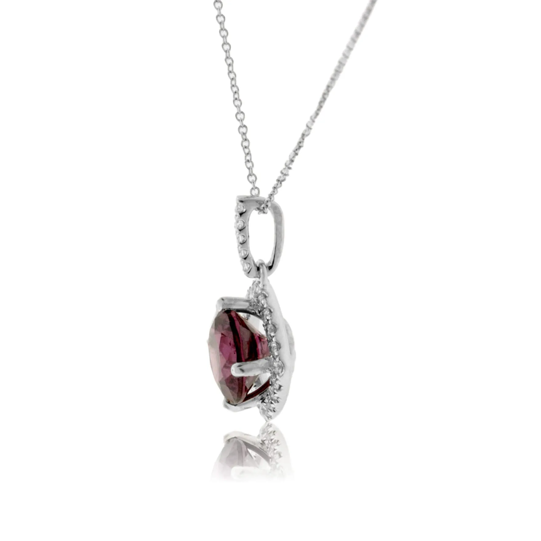 Round Garnet & Diamond Halo Drop Pendant