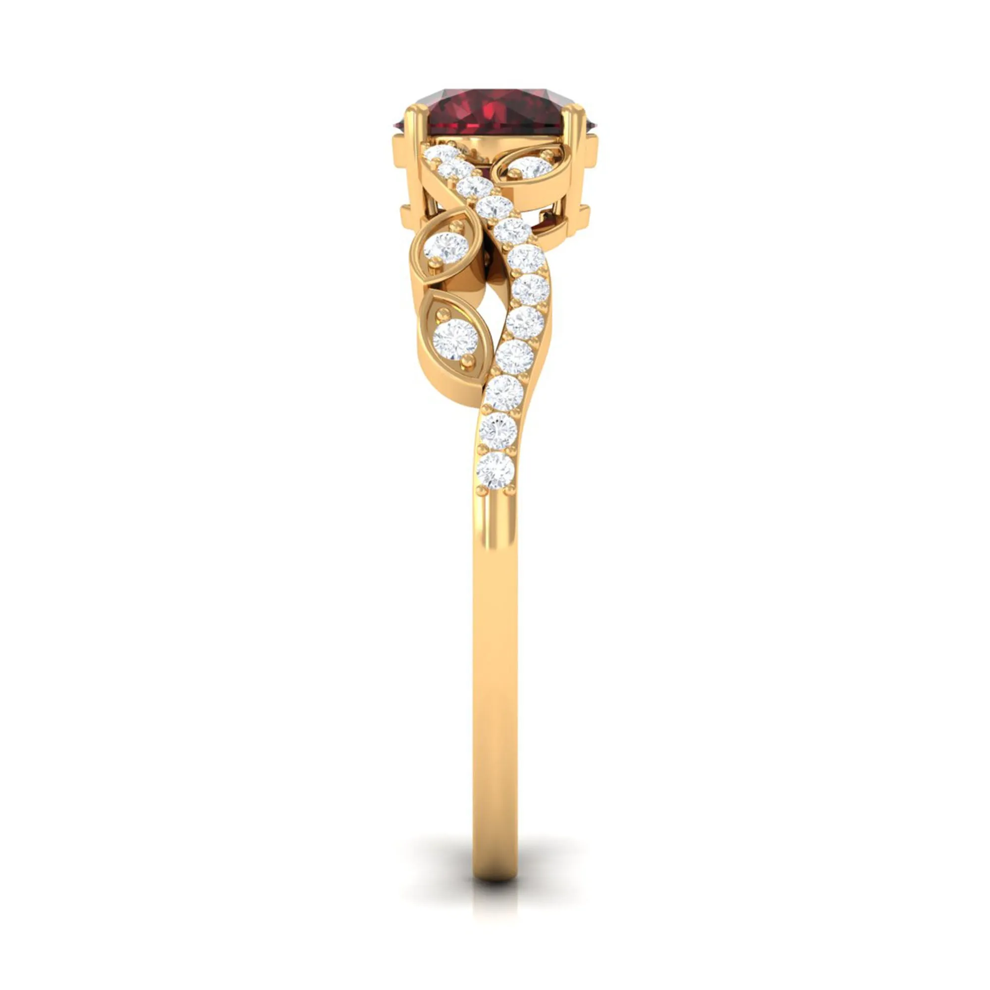 Round Garnet Designer Engagement Ring with Diamond