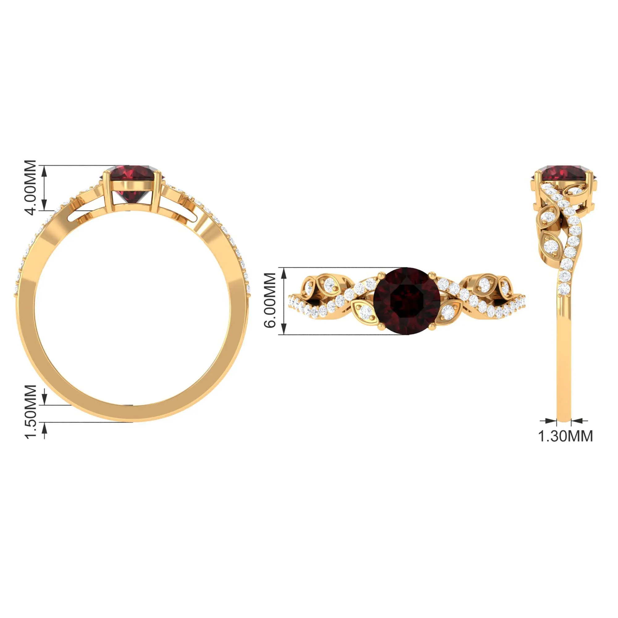 Round Garnet Designer Engagement Ring with Diamond