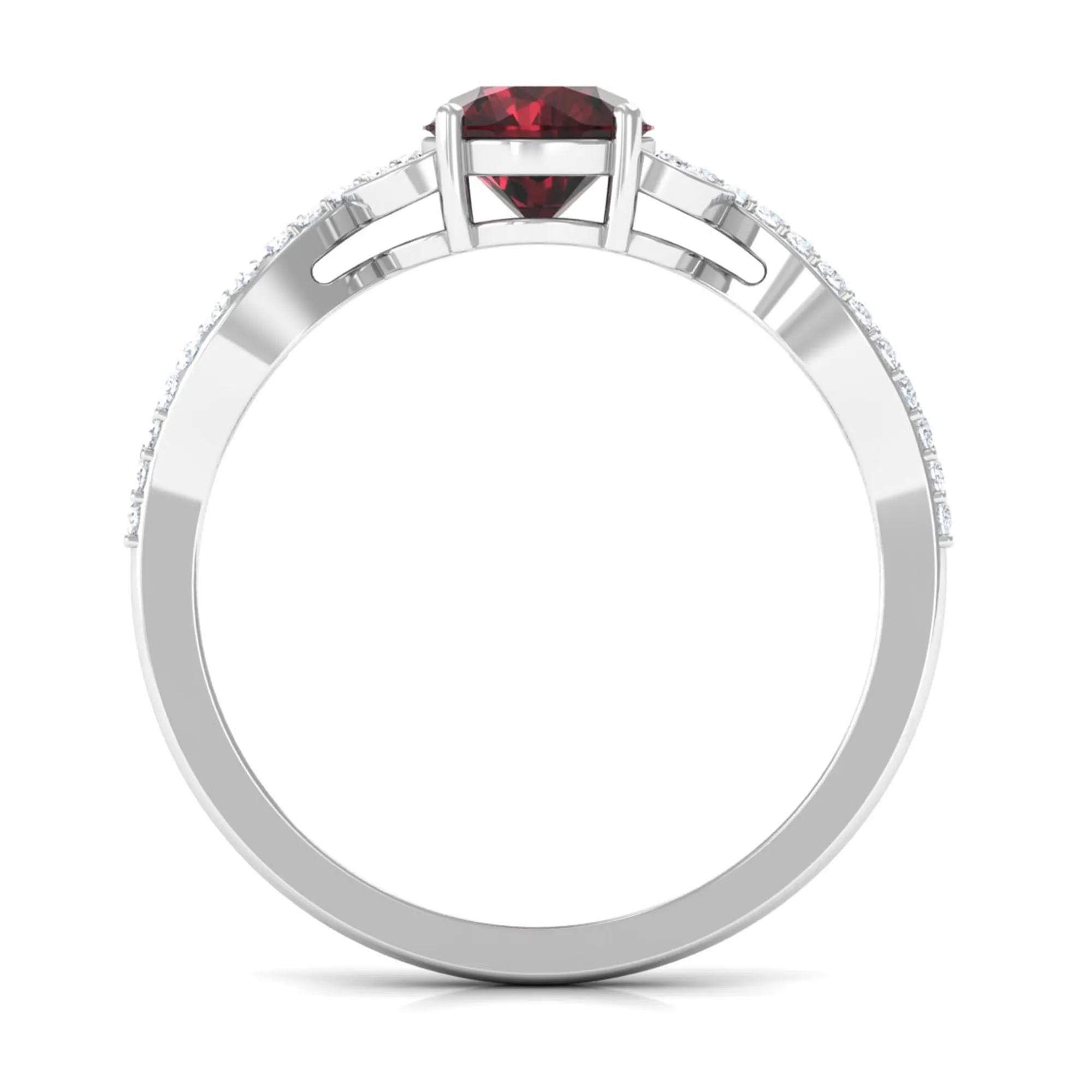 Round Garnet Designer Engagement Ring with Diamond