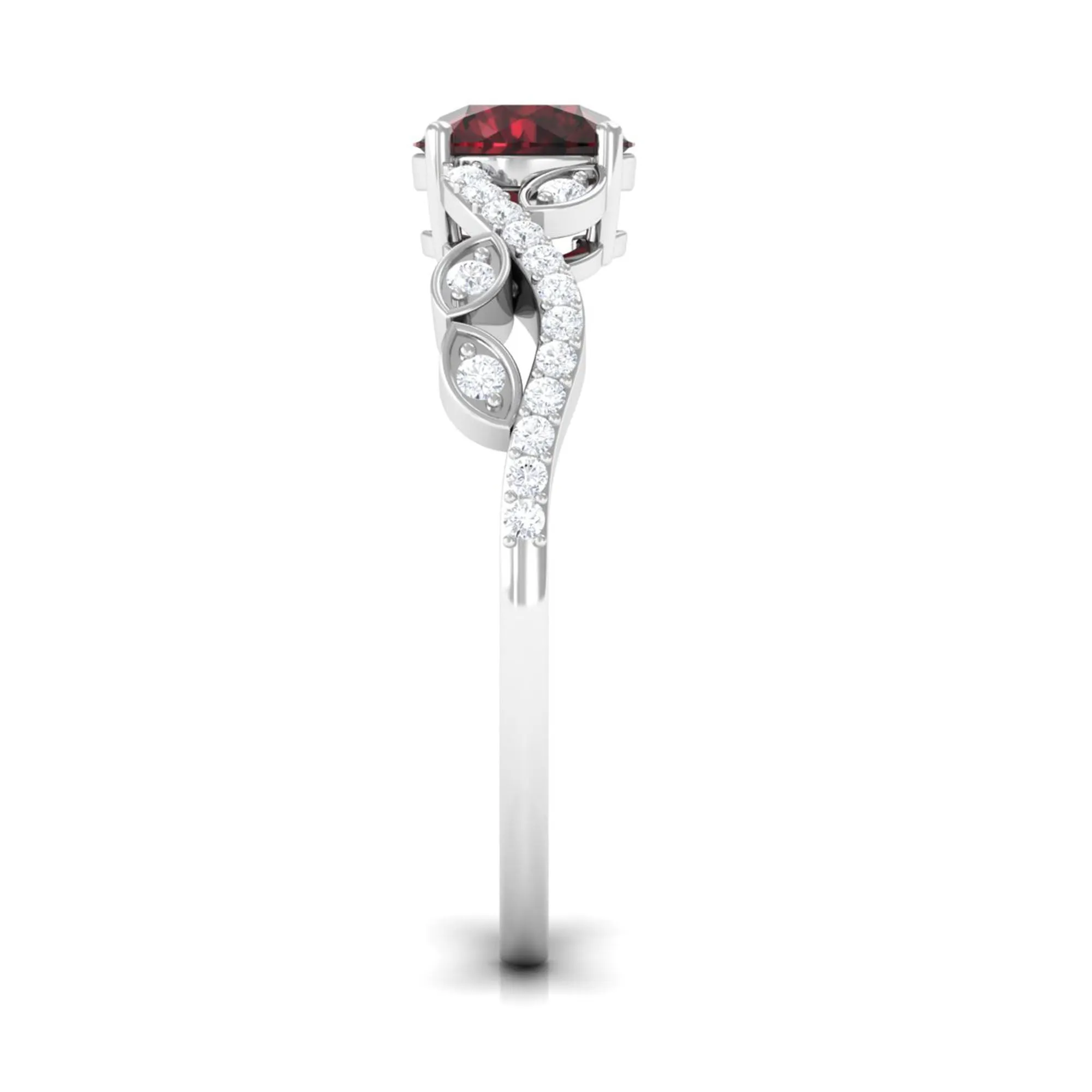 Round Garnet Designer Engagement Ring with Diamond