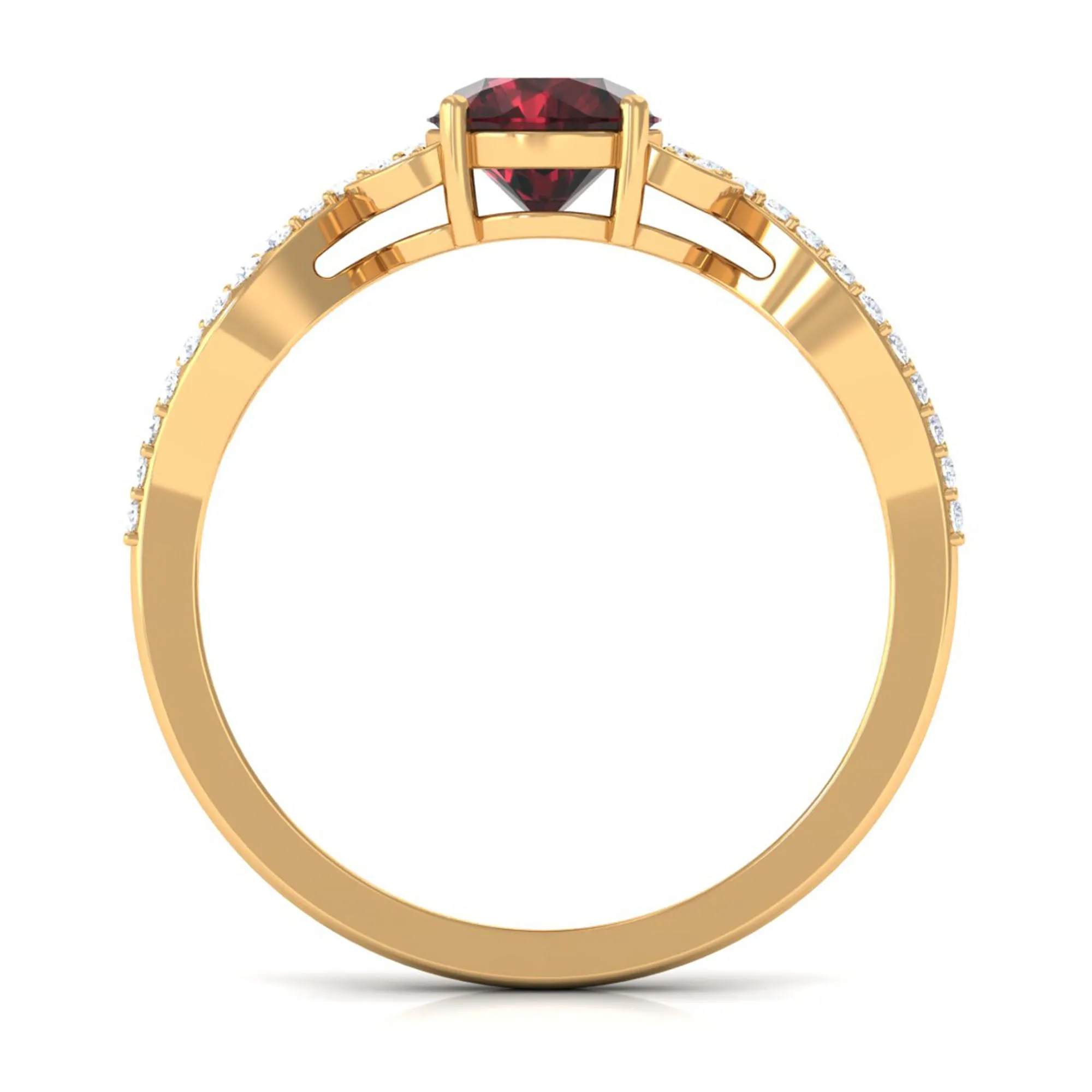 Round Garnet Designer Engagement Ring with Diamond