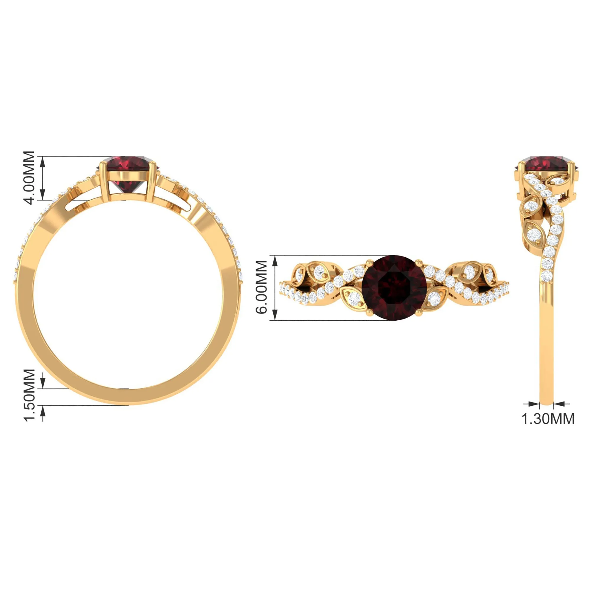 Round Garnet Designer Engagement Ring with Diamond