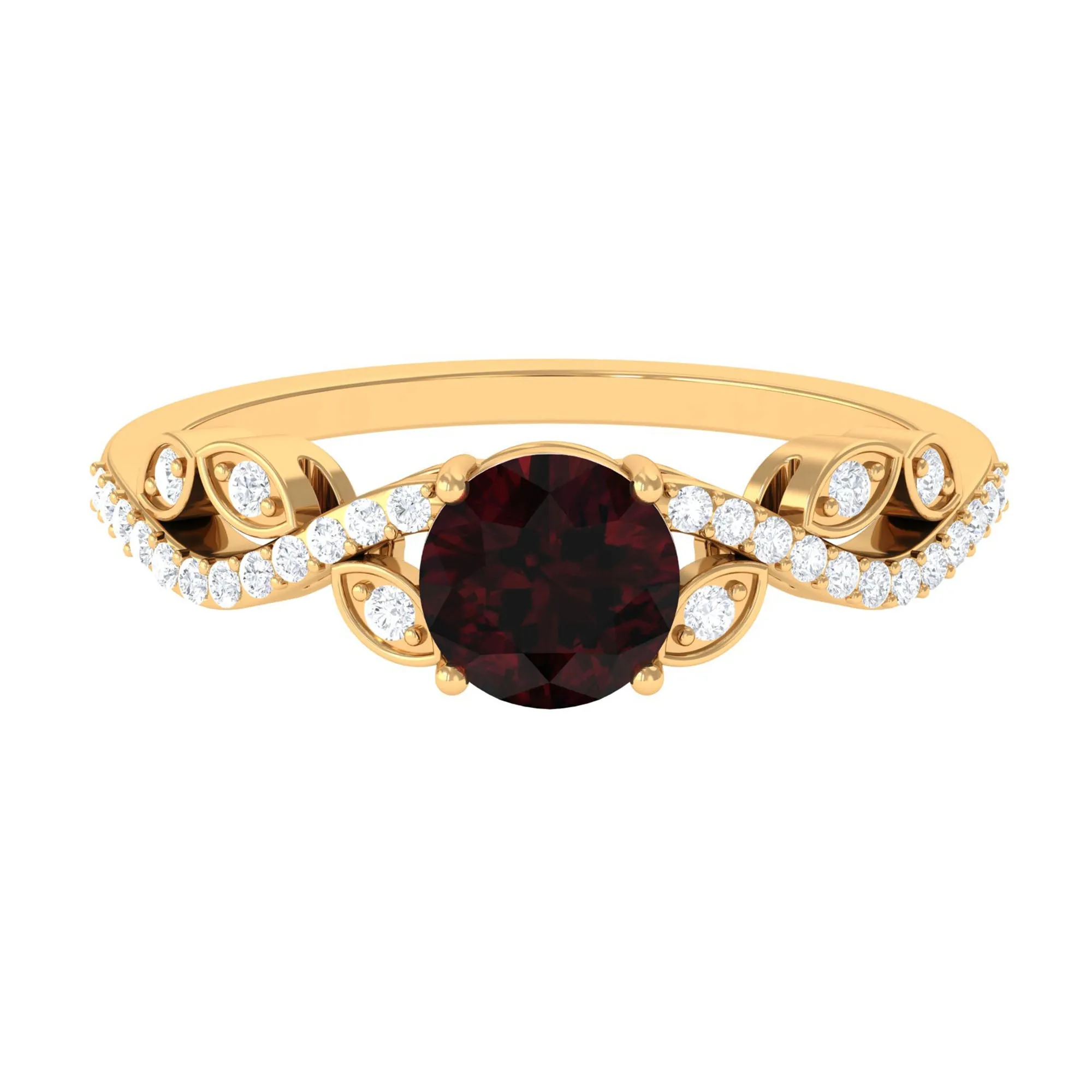 Round Garnet Designer Engagement Ring with Diamond