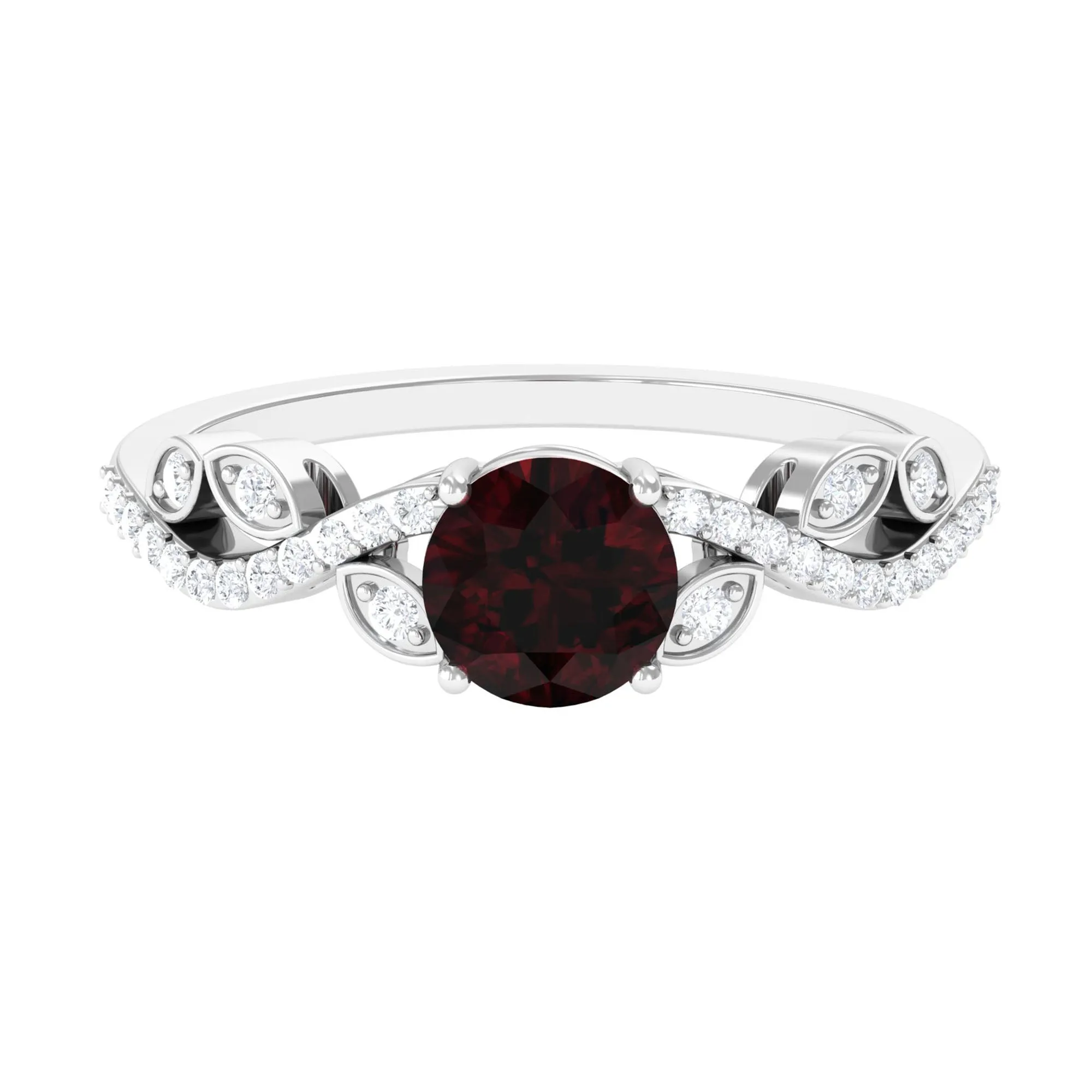 Round Garnet Designer Engagement Ring with Diamond
