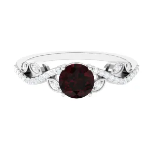 Round Garnet Designer Engagement Ring with Diamond