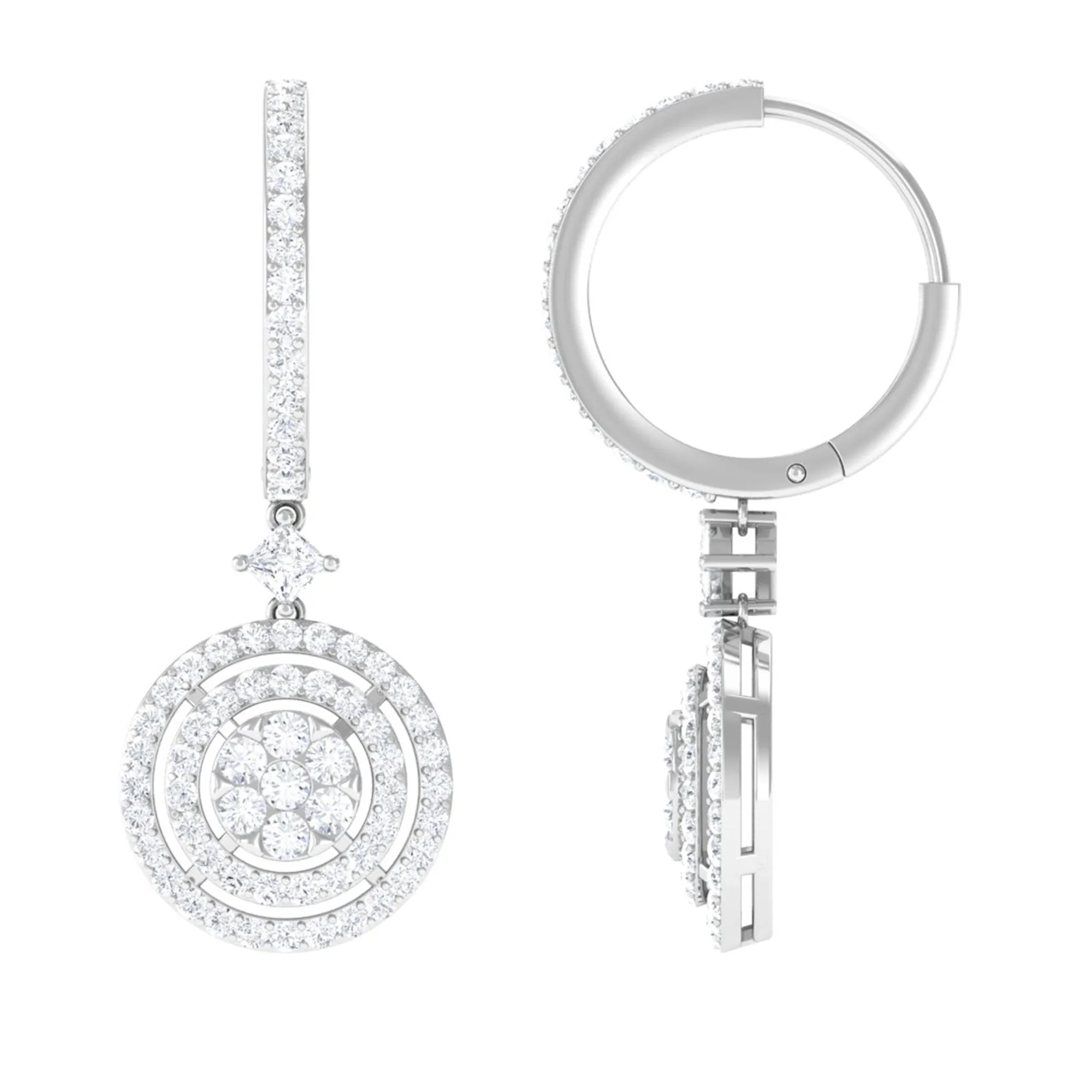 Round Moissanite Bridal Hoop Drop Earrings