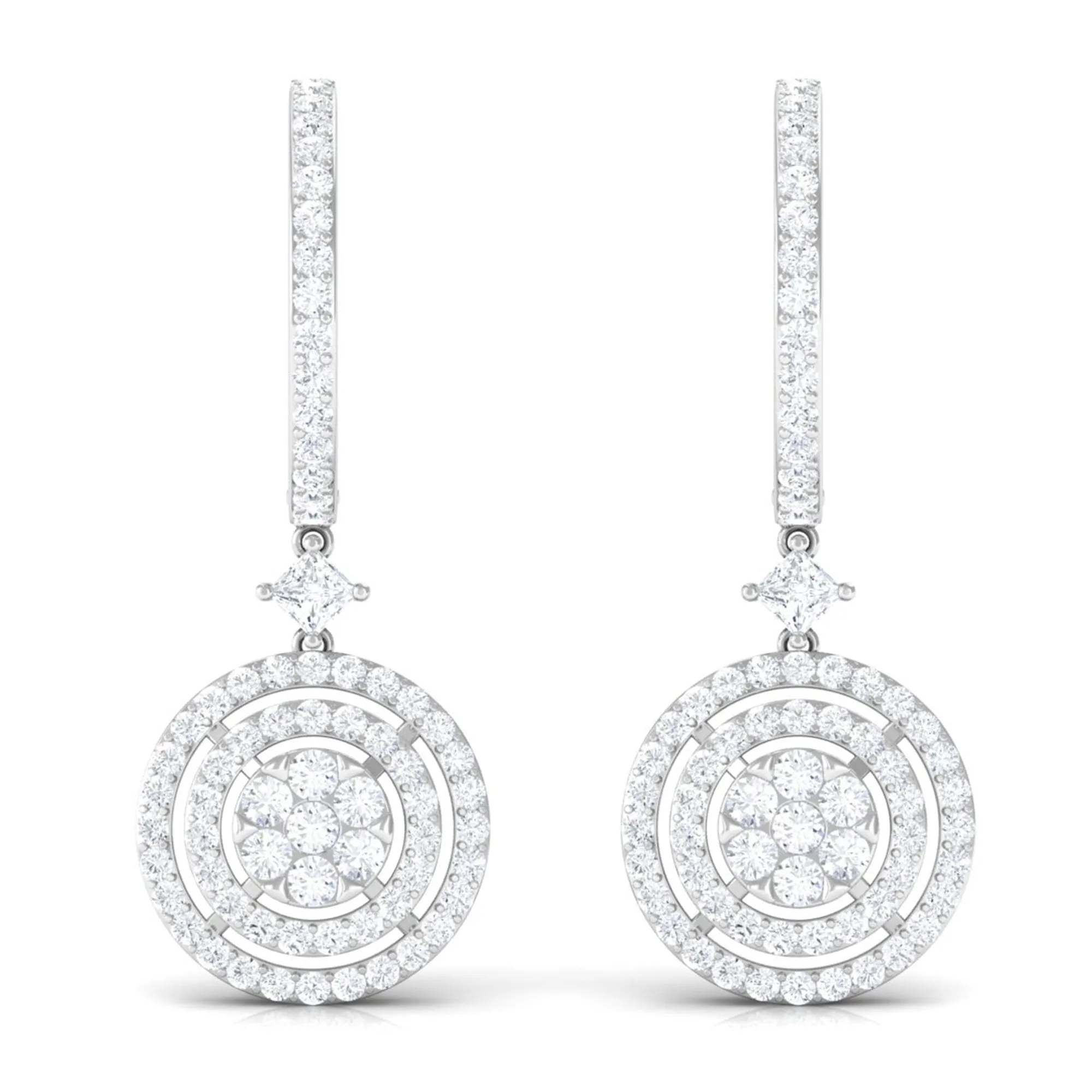 Round Moissanite Bridal Hoop Drop Earrings
