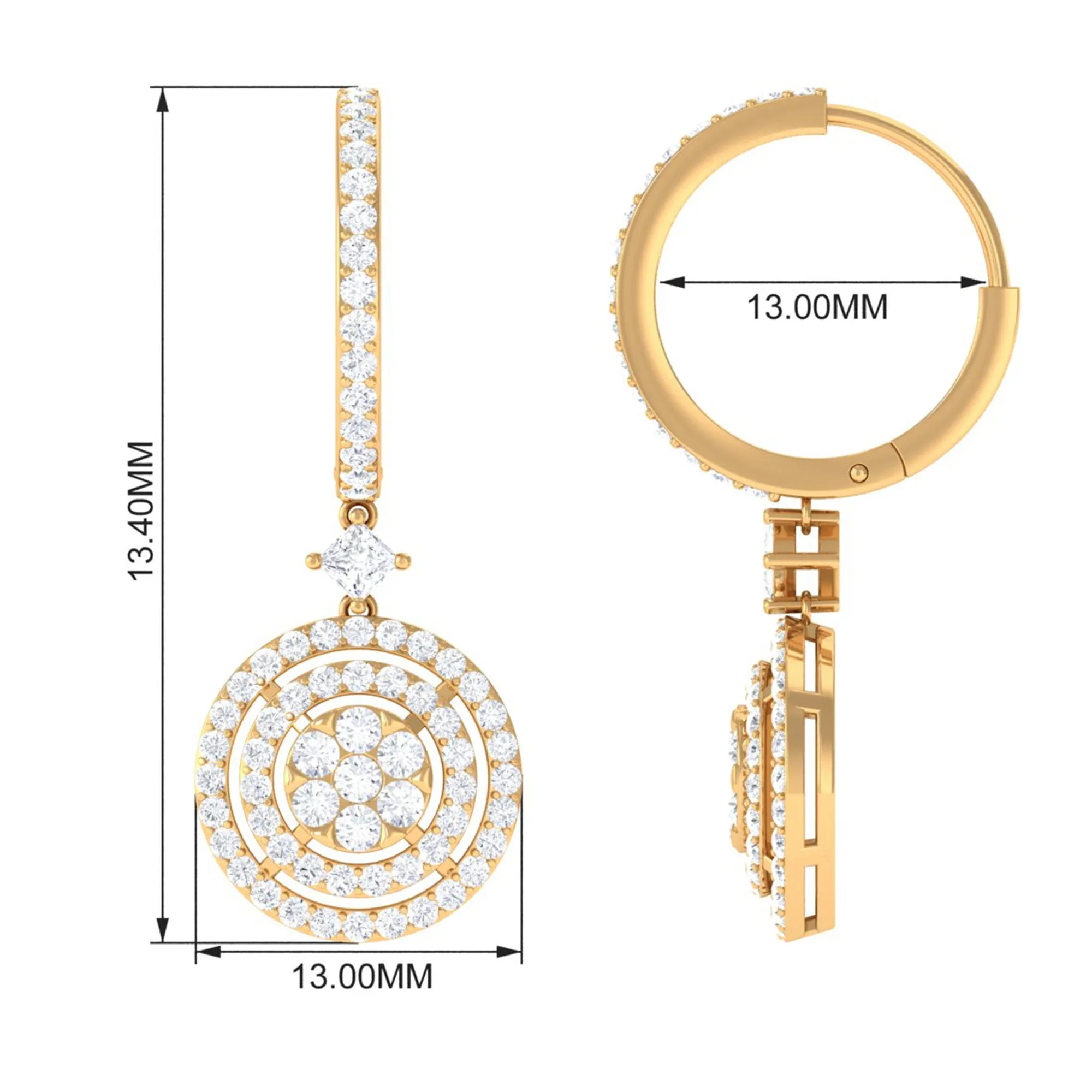 Round Moissanite Bridal Hoop Drop Earrings