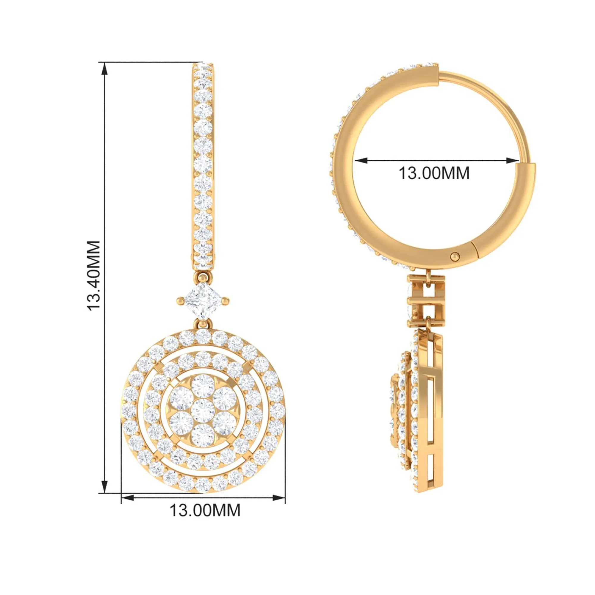 Round Moissanite Bridal Hoop Drop Earrings