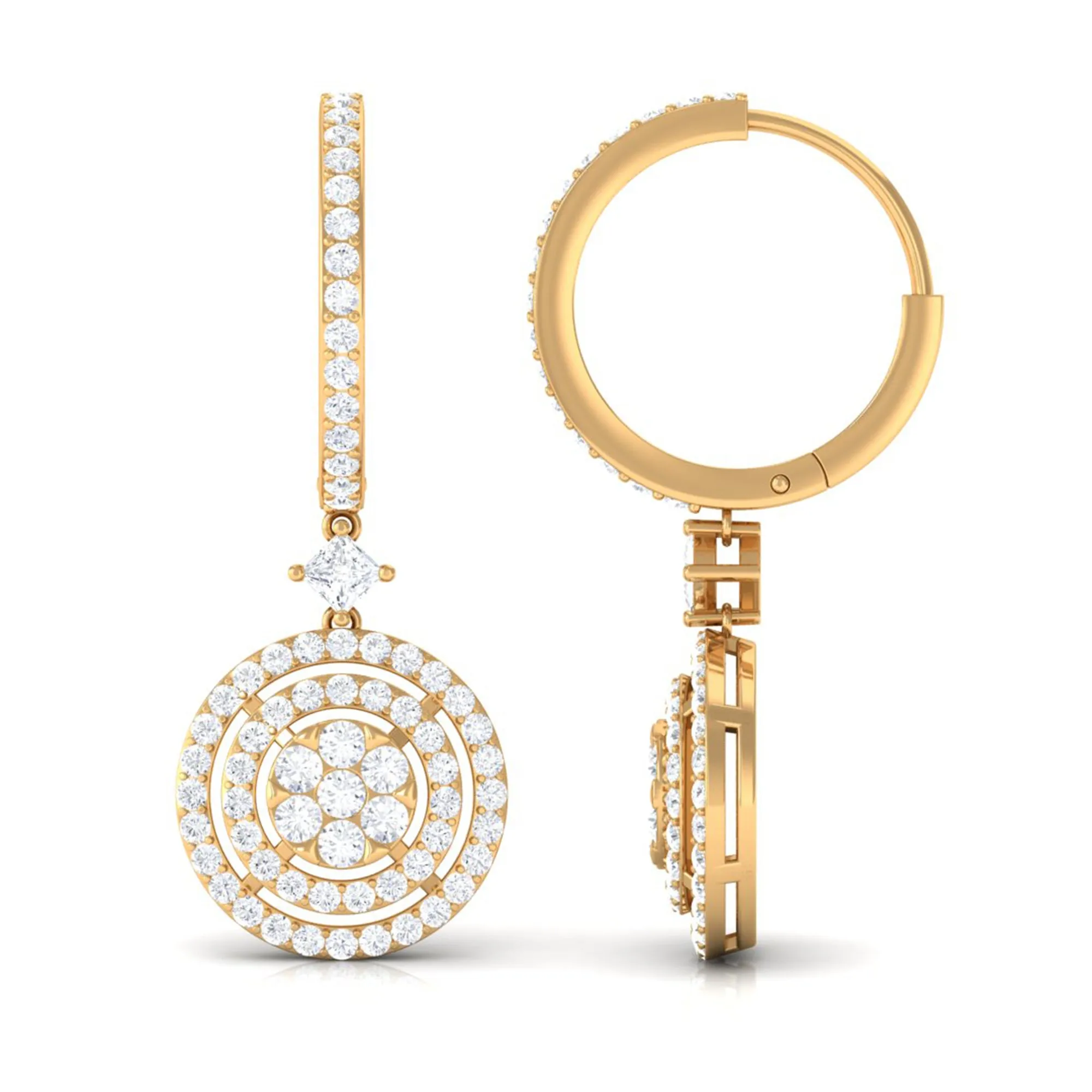 Round Moissanite Bridal Hoop Drop Earrings
