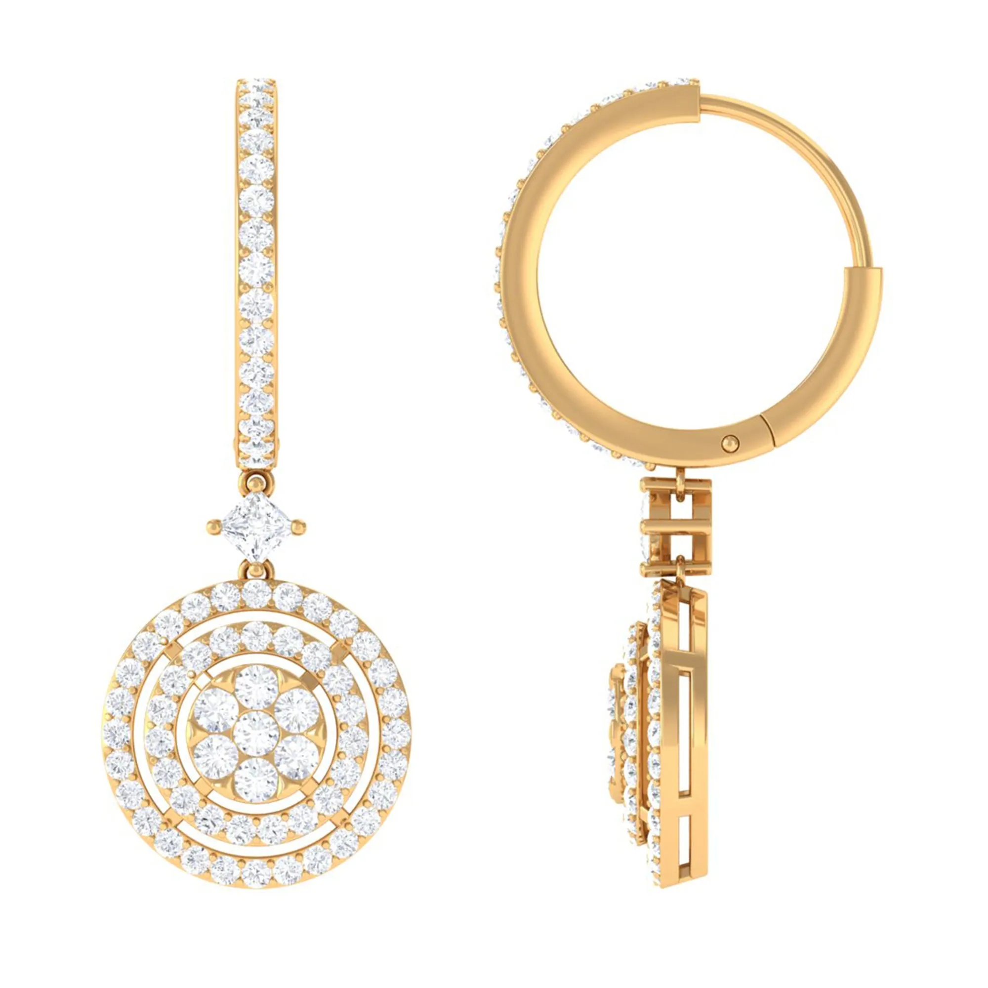 Round Moissanite Bridal Hoop Drop Earrings