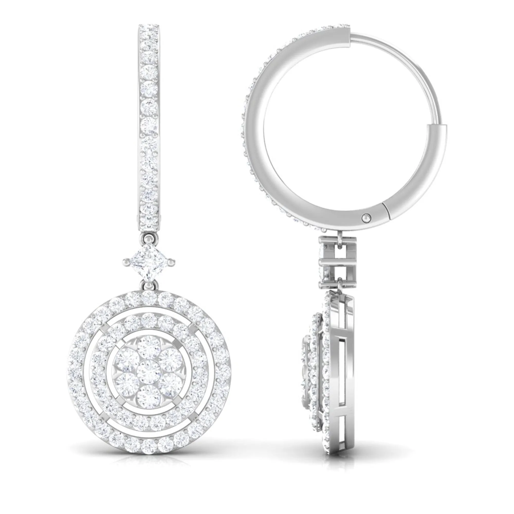 Round Moissanite Bridal Hoop Drop Earrings