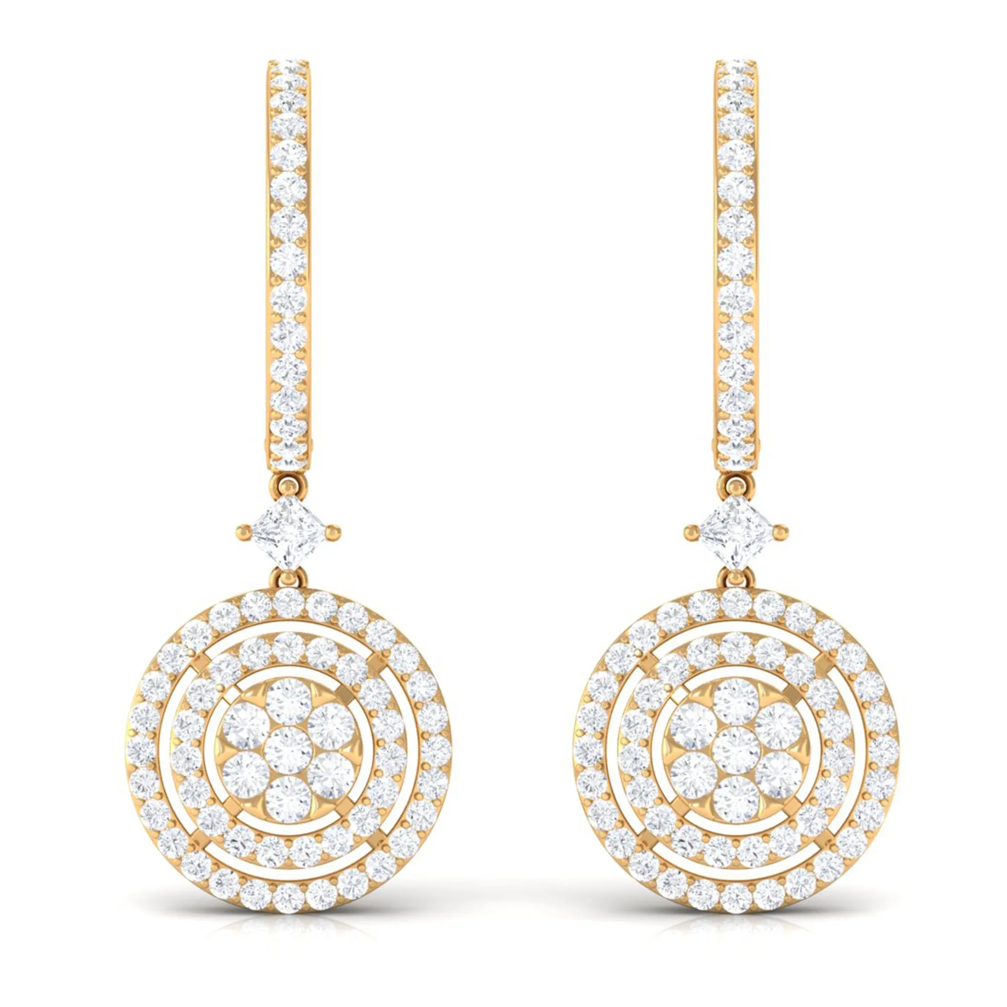 Round Moissanite Bridal Hoop Drop Earrings