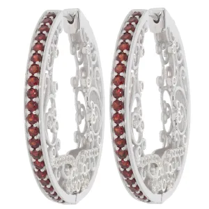 Round Red Garnet Sterling Silver Earrings with Accent