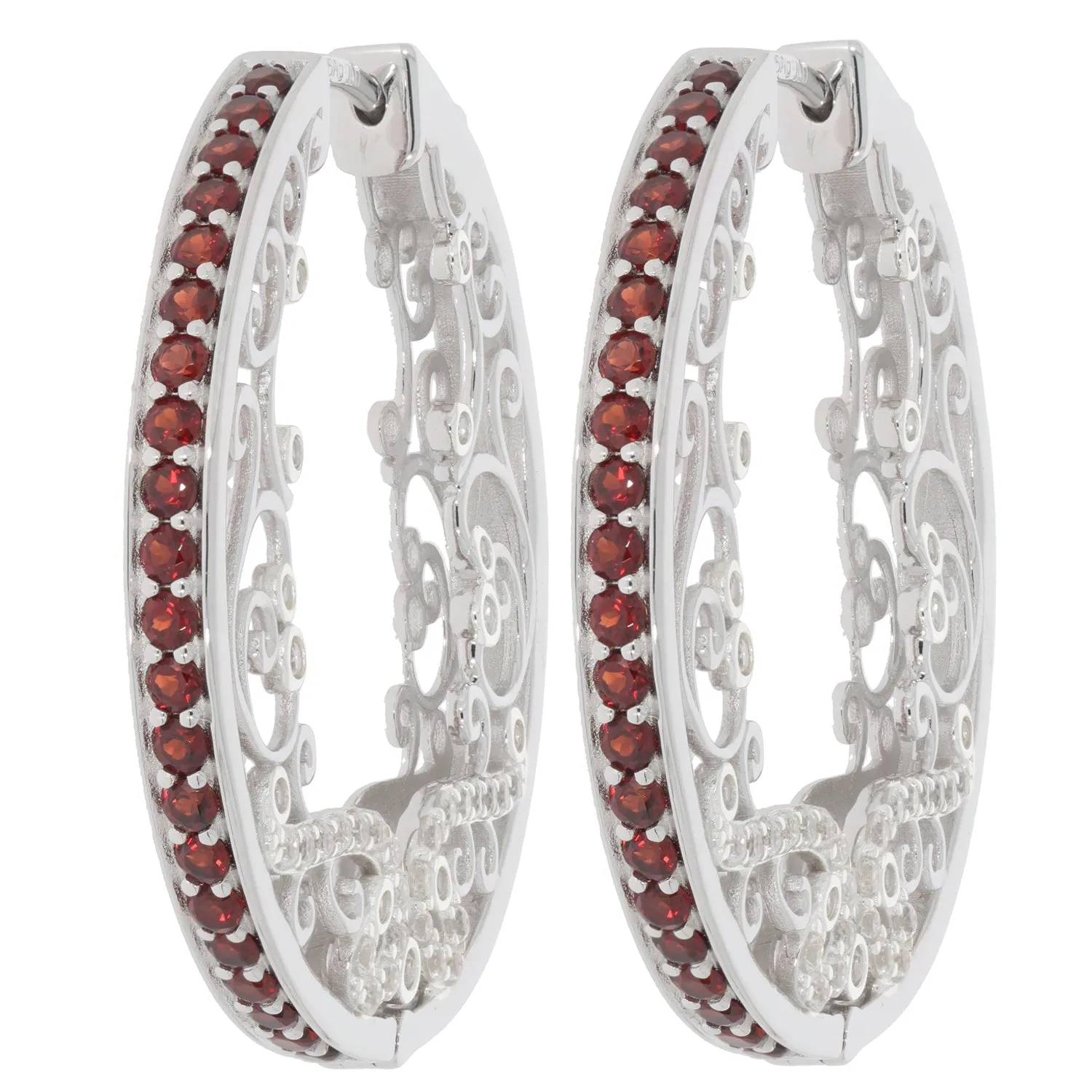 Round Red Garnet Sterling Silver Earrings with Accent