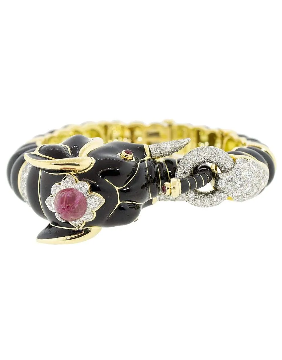 Ruby and Diamond Elephant Bracelet