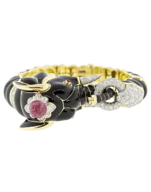 Ruby and Diamond Elephant Bracelet